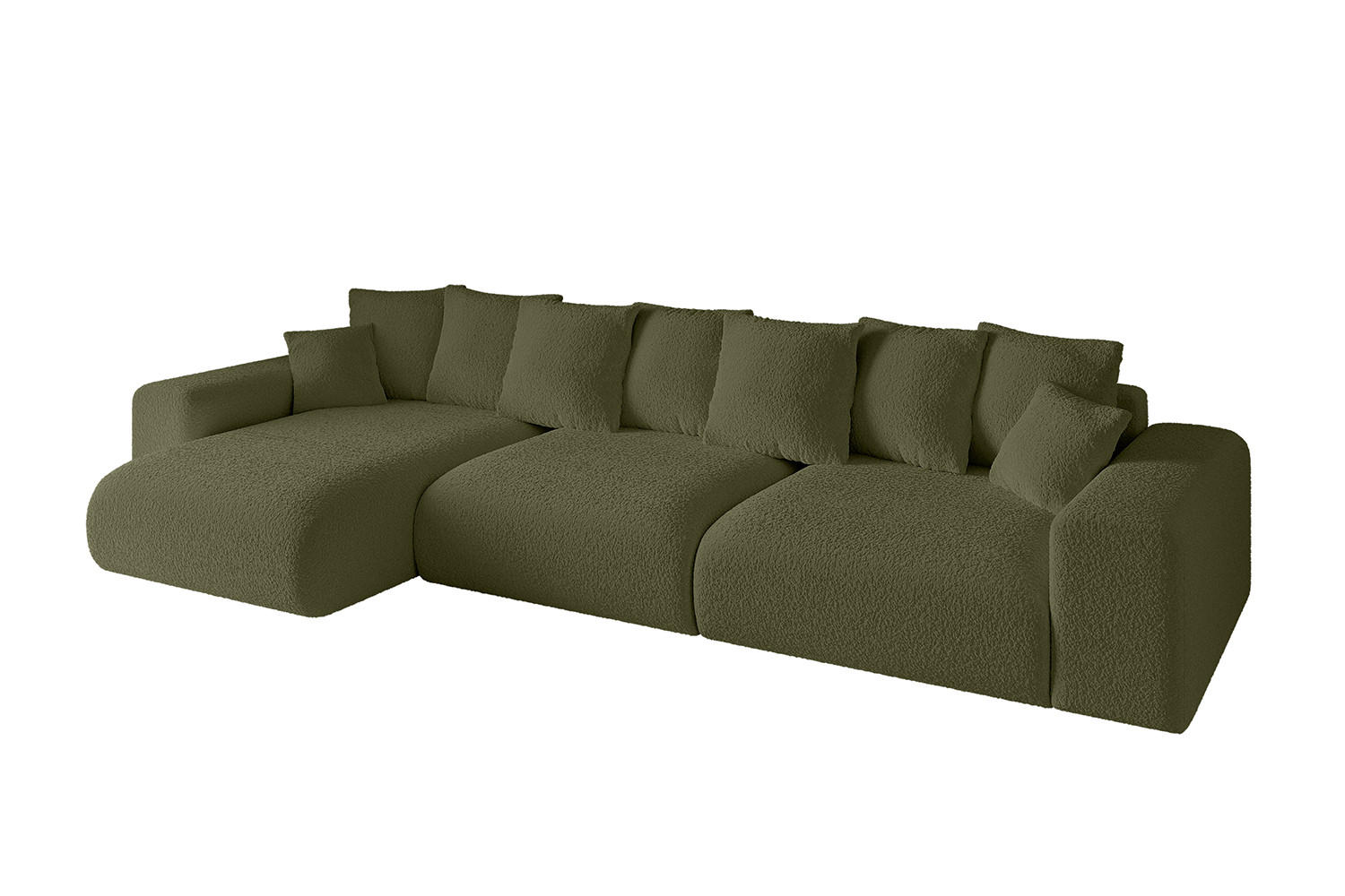 ECKSOFA Ottomane links ESKAR-L 364x176x84 Olivgrün Bouclé - Schwarz/Olivgrün, Holzwerkstoff/Kunststoff (364/176cm) - ALTDECOR