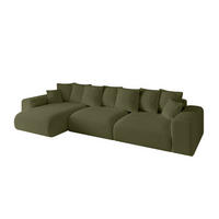 ECKSOFA Ottomane links ESKAR-L 364x176x84 Olivgrün Bouclé - Schwarz/Olivgrün, Holzwerkstoff/Kunststoff (364/176cm) - ALTDECOR