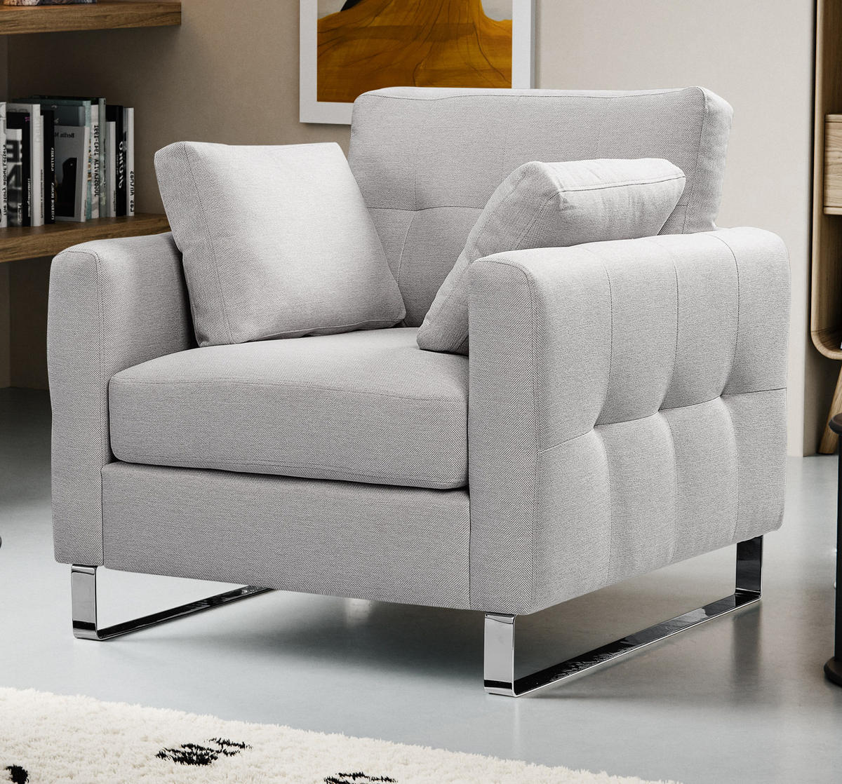 SESSEL hellgrau Flachgewebe 93 x 94 cm, Clubsessel mit Steppoptik - Chromfarben/Hellgrau, Holz/Textil (93/92/94cm) - Inn.Furn