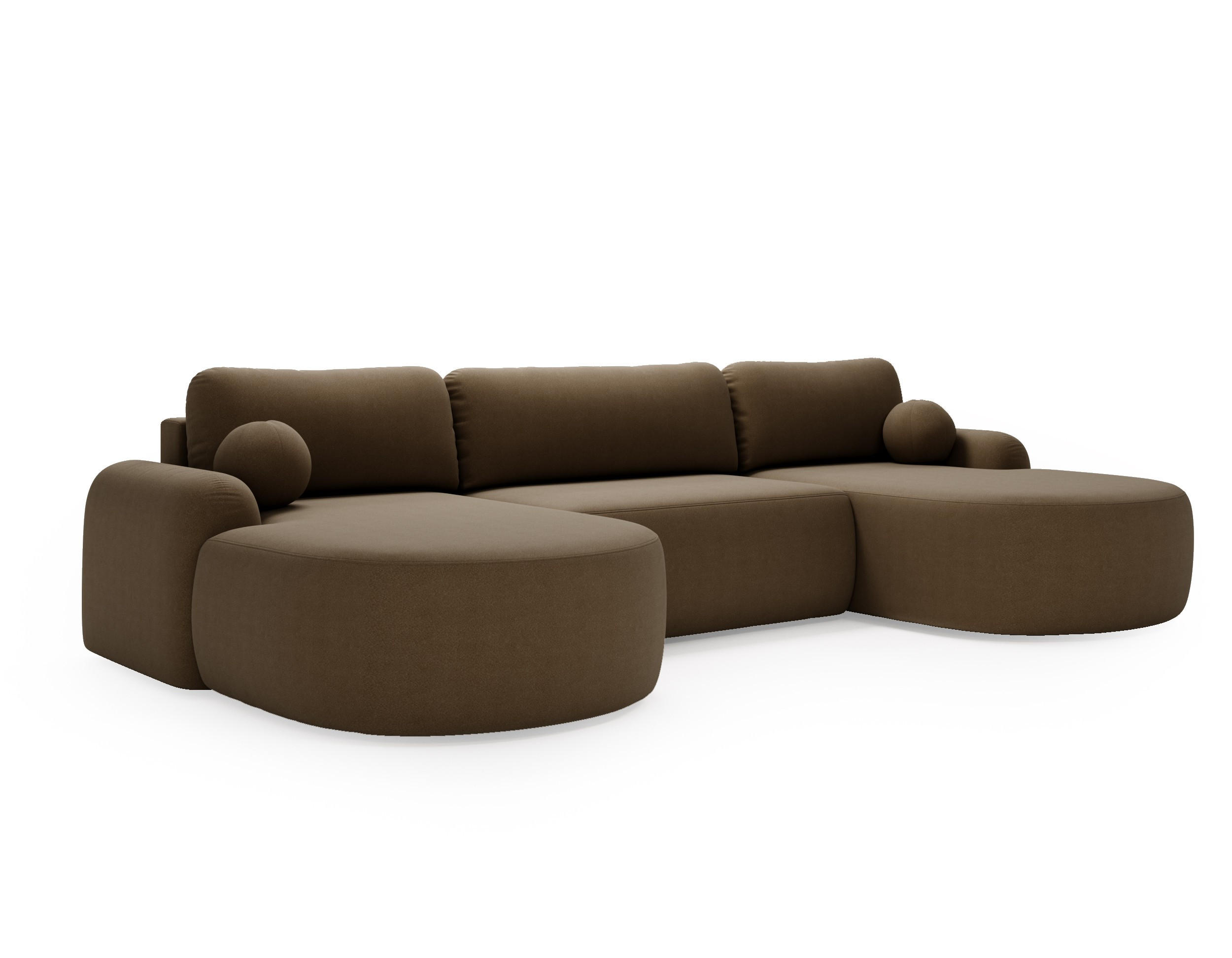 WOHNLANDSCHAFT Cloudy Braun, mit abgerundeten Seiten und Kissen - Braun, Holzwerkstoff (377/92/177cm) - Bettso