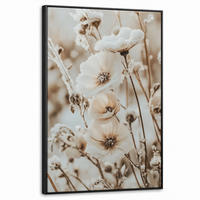 LEINWAND Bilder mit Rahmen - Blumen - Winter - Weiß - Schnee - Beige - 60x90 - Creme, Textil (60/90cm) - MuchoWow