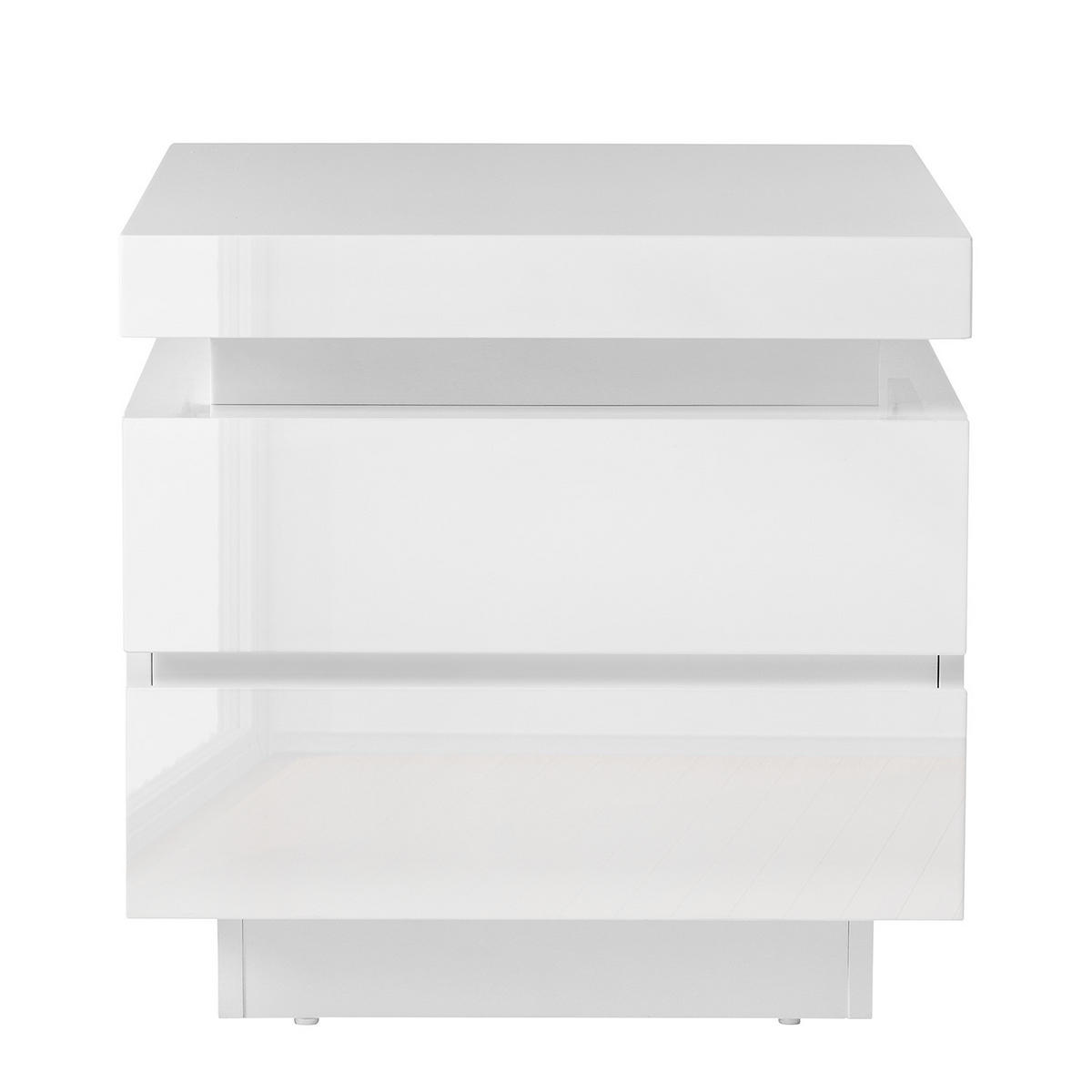 NACHTKOMMODE mit Beleuchtung - Hochglanz Weiß - Weiß Hochglanz, Holzwerkstoff (50/49/40cm) - home24