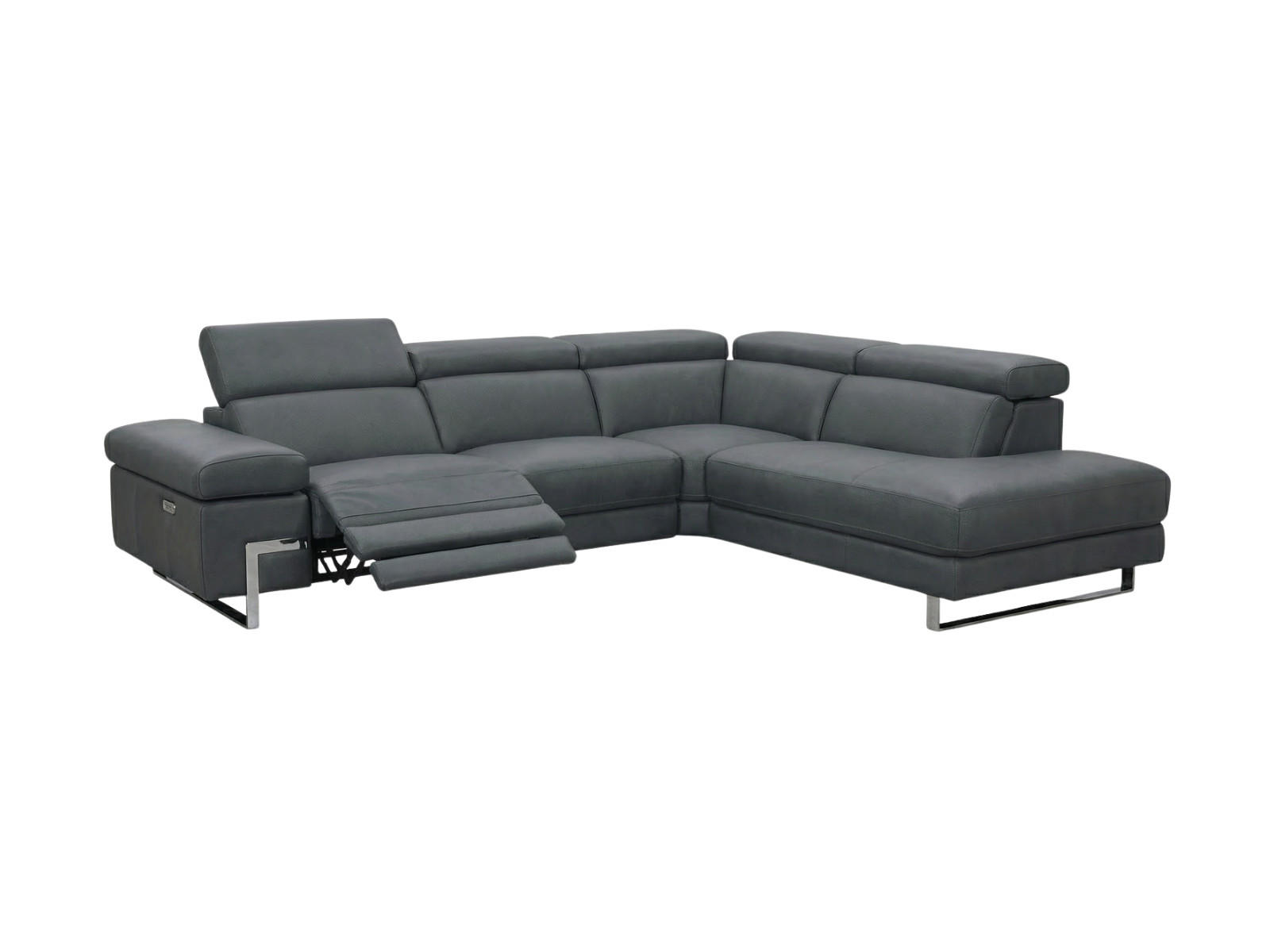 ECKSOFA Opera Echtleder mit 1 x Relaxfunktion Anthrazit - Anthrazit, Leder/Metall (269/218cm)