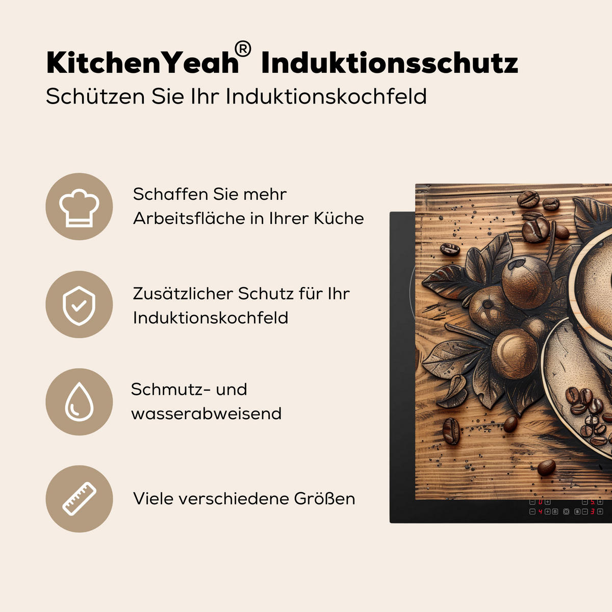 HERDABDECKPLATTE Kaffee - Vintage - Braun - Tasse - Holz 85x52 cm - Cappuccino, Kunststoff (85/0.2/52cm) - MuchoWow