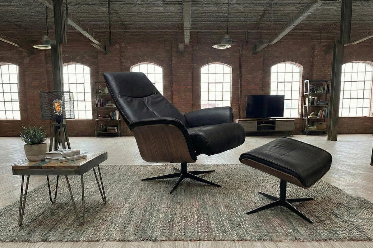 RELAXSESSEL FERREIRA Schwarz Lederfaserstoff Relaxfunktion - Schwarz, Leder/Metall (78/106/84cm) - KAWOLA