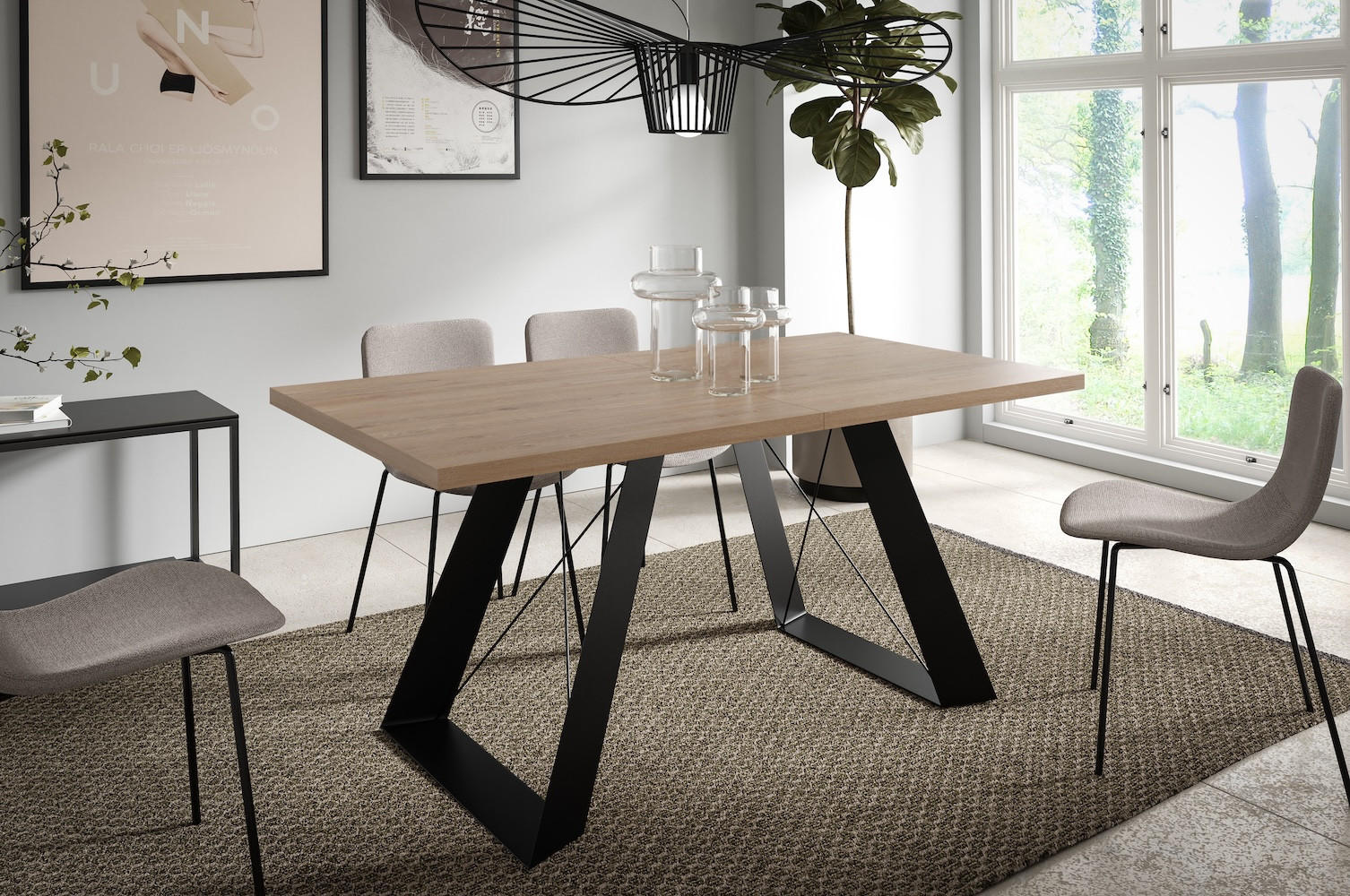 Thumbnail - Feldmann-Wohnen Esszimmertisch, Trüffeleiche, Schwarz, Holz, Rechteckig,Rechteckig, U-Form, 160x76x90 cm, Esszimmer, Tis...