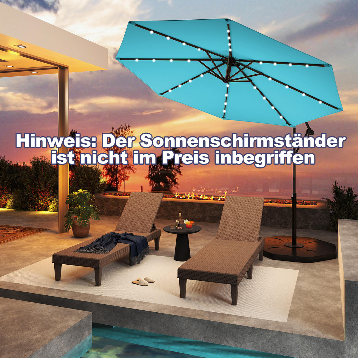 AMPELSCHIRM Türkis - Türkis, Kunststoff (300/300cm) - COSTWAY