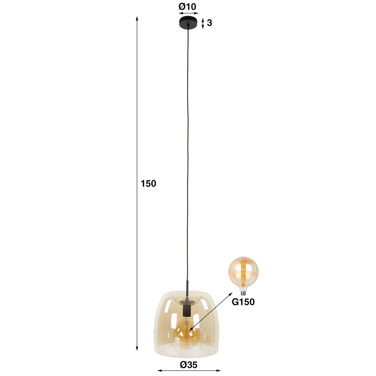 HÄNGELEUCHTE Drift Braun 35/35/ 150 cm - Goldfarben, Glas (35/35/150cm) - Hoyz Collection