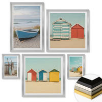 WANDBILDER 5er Set - 50x50 cm & 20x30 cm & 40x60 cm Silberner Rahmen - Farbenfrohe Berge und Küstenstädte - Silberfarben, Kunststoff (40/60cm) - ArtPrintCave