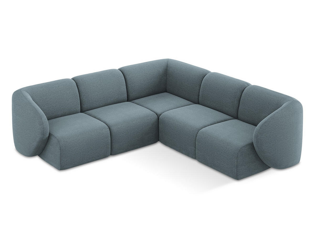 ECKSOFA Bouclé Stoff Blau - Blaugrau/Schwarz, Holzwerkstoff/Kunststoff (251/251cm) - Makamii