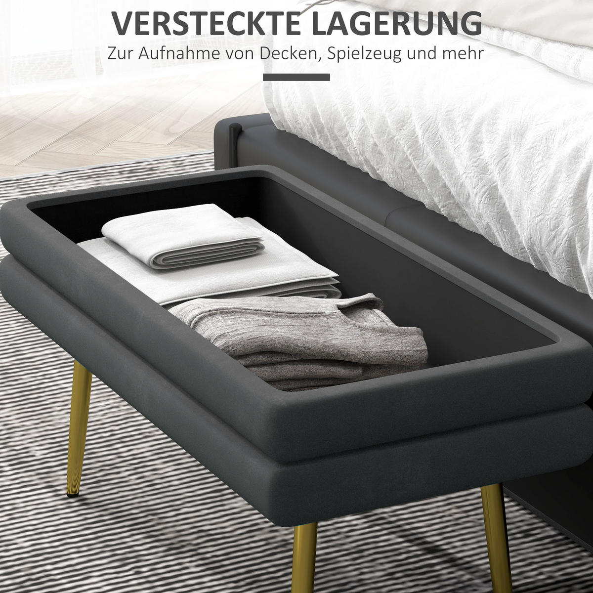 SITZBANK mit Stauraum, Grau - Dunkelgrau, Kunststoff (37.5/43/79.5cm) - HOMCOM
