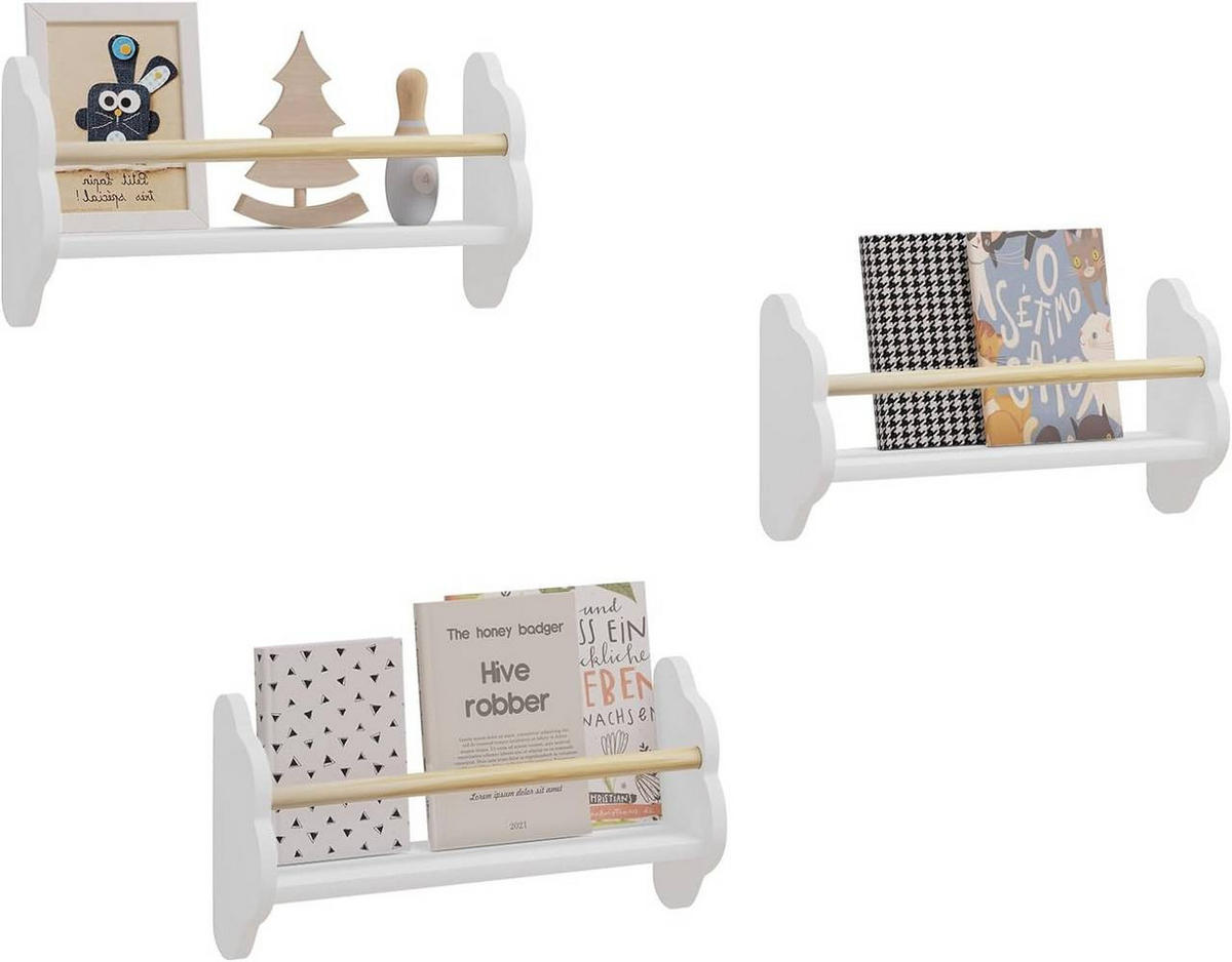 KINDER-WANDREGAL 3er Set, Kiefernholz, 45 x 12,7 x 23cm, Weiß - Weiß, Holz/Holzwerkstoff (45/23/12.7cm) - Woltu