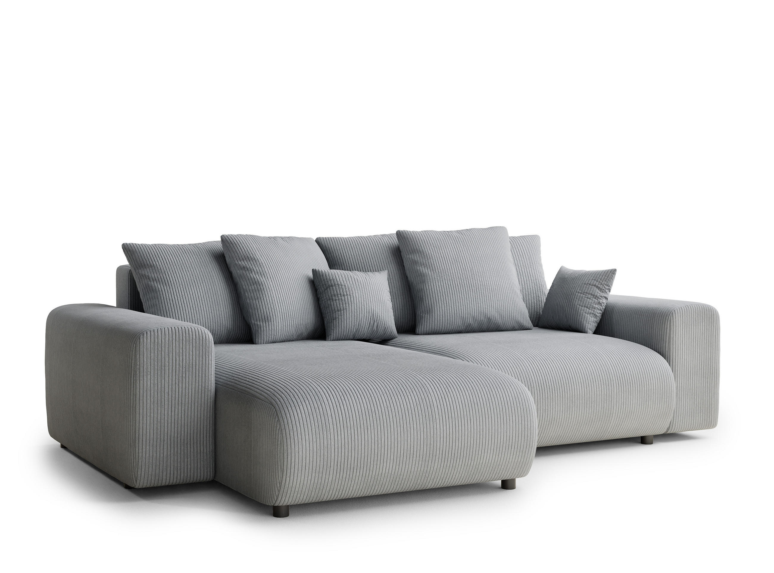 ECKSOFA MIT SCHLAFFUNKTION Solo Hellgrau Samtstoff - Blaugrau/Schwarz, Holz/Holzwerkstoff (255/168cm) - Maison de Reve