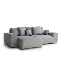 ECKSOFA MIT SCHLAFFUNKTION Solo Hellgrau Samtstoff - Blaugrau/Schwarz, Holz/Holzwerkstoff (255/168cm) - Maison de Reve