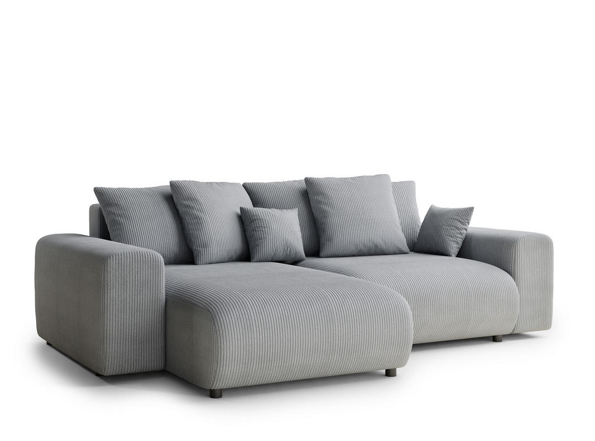 ECKSOFA MIT SCHLAFFUNKTION Solo Hellgrau Samtstoff - Blaugrau/Schwarz, Holz/Holzwerkstoff (255/168cm) - Maison de Reve