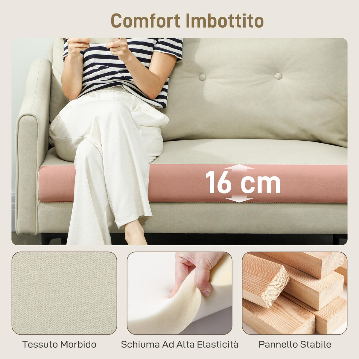 SOFA, 2-Sitzer, knopfgesteppt, Samtbezug, creme, 124x73x92cm - Multicolor, Holzwerkstoff (124/92/73cm) - FORIOUS