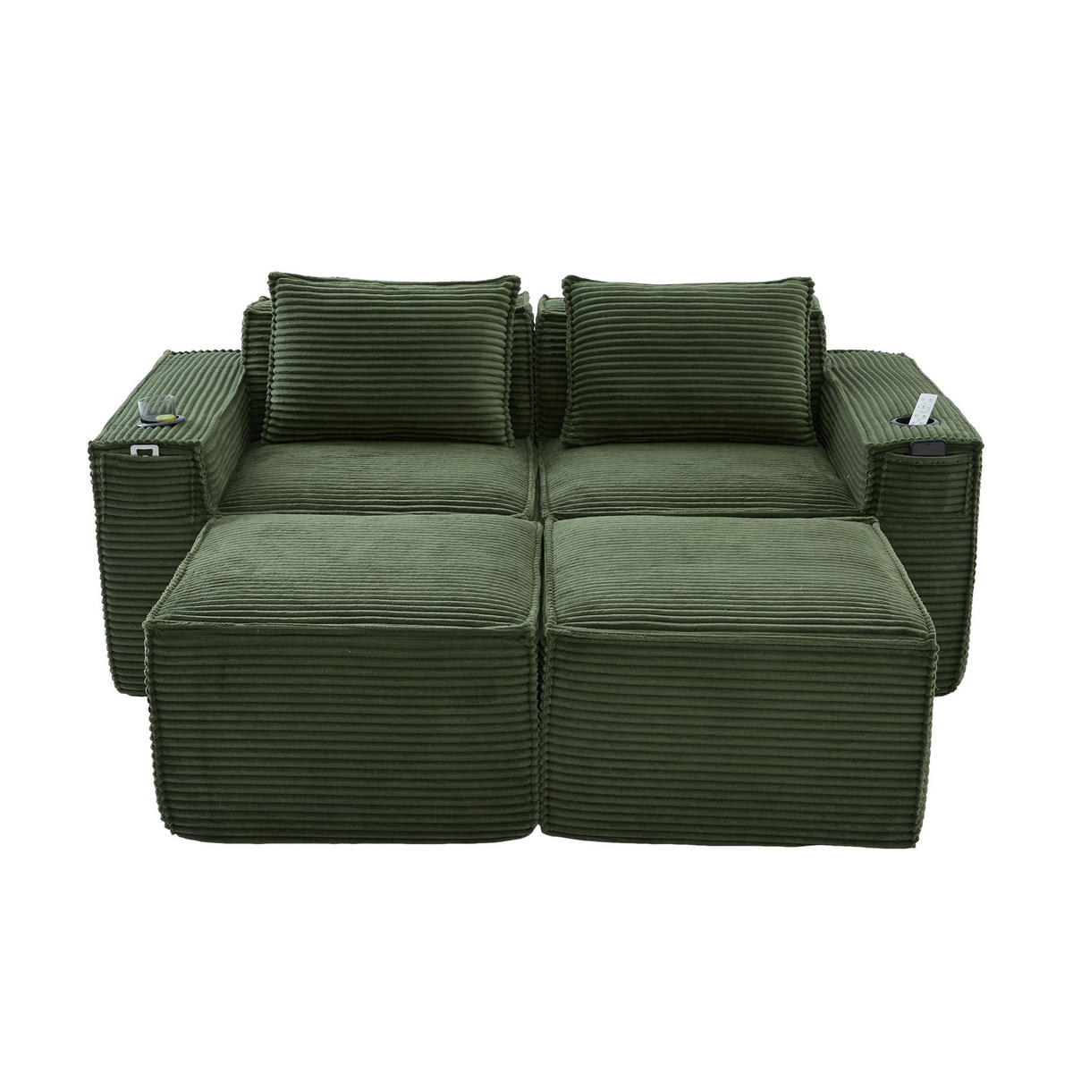 2-SITZER-SOFA DE-33836 mit 2 Hockern Grün - Grün, Textil (188/75/162cm) - ComfortXL