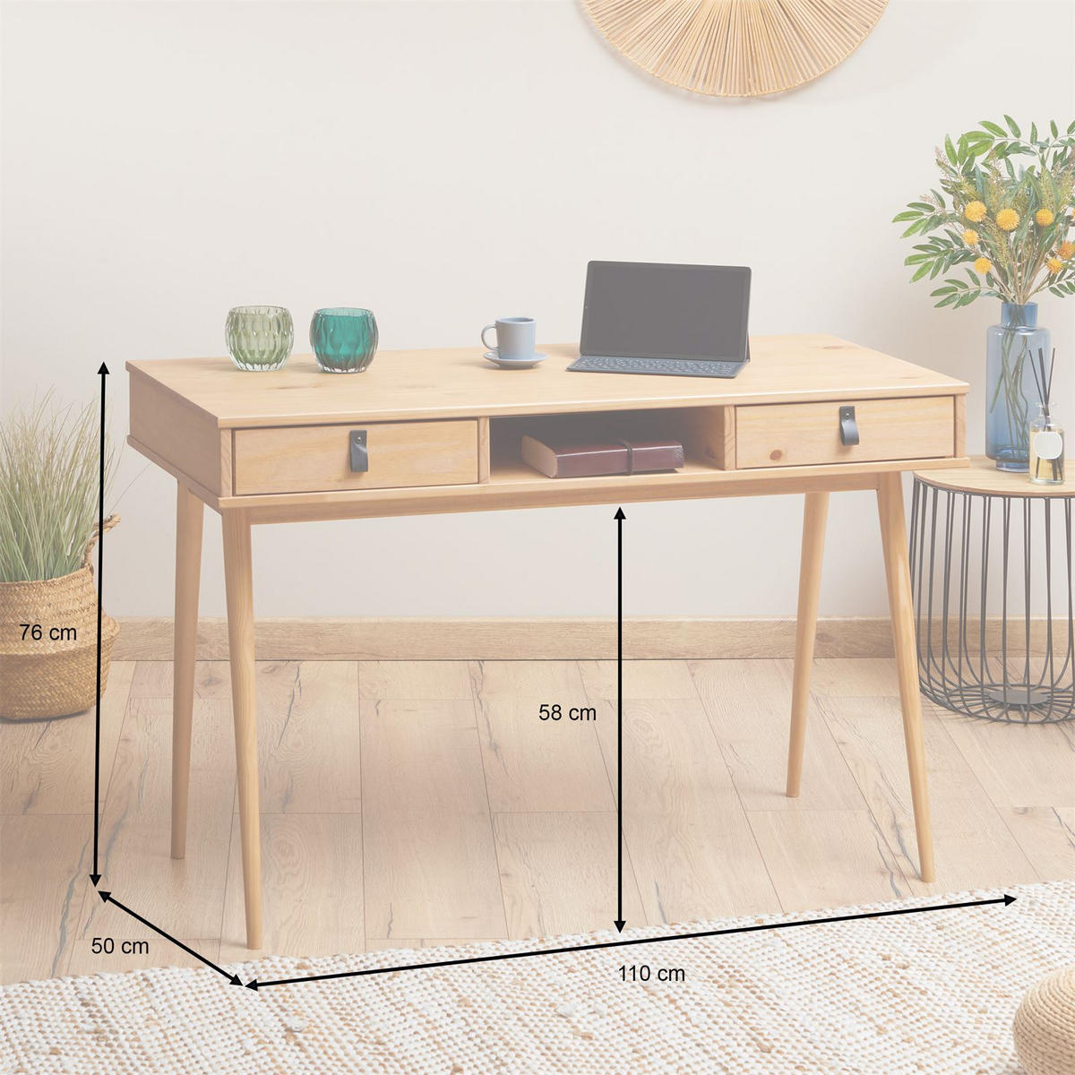 SCHREIBTISCH KIM braun - Braun, Holz (50/110/76cm) - IDIMEX