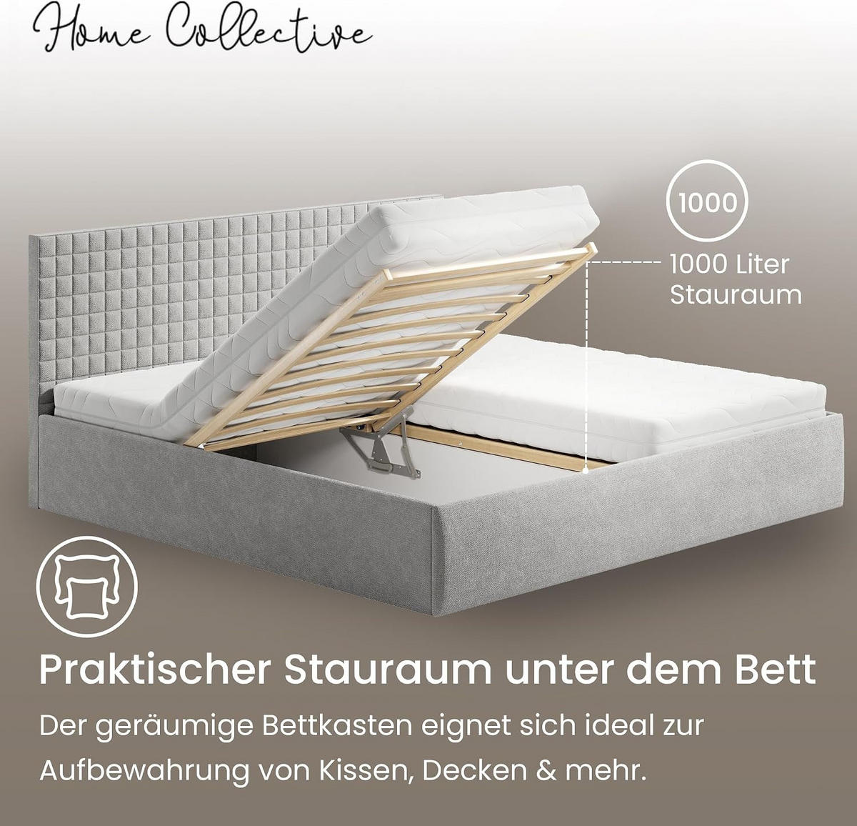 POLSTERBETT VARDO-Stoff H3 Matratze 200x200 cm in Grau - Grau, Textil (200/200cm) - Home Collective