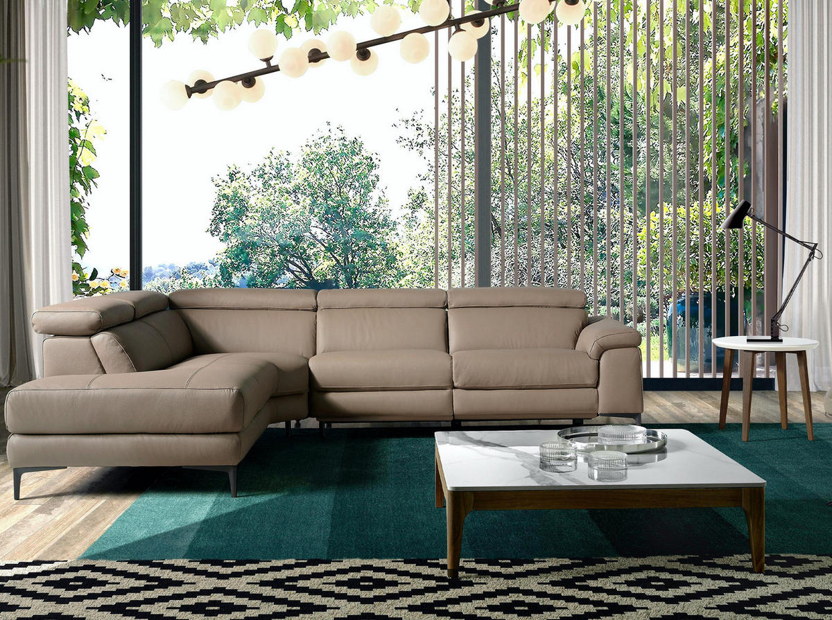 ECKSOFA Beige Nerz Walnuss 295/232/97 cm - Taupe/Beige, Leder (295/232cm) - ANGEL CERDA