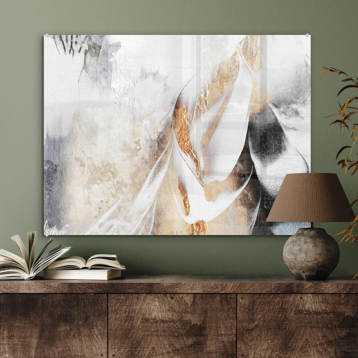 OBRAZ NA AKRYLOVOM SKLE Luxusné - abstraktné - zlaté - biele 80x60 cm - zlatá, sklo (80/60cm) - MuchoWow