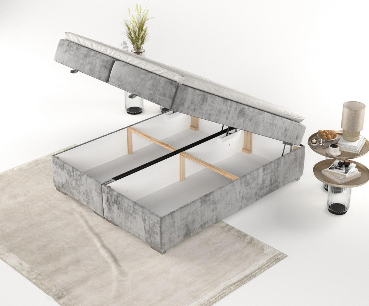 BOXBETT Reto 140/200 cm Grau im Lotta Stoff - Chromfarben/Grau, Holz/Holzwerkstoff (140/200cm) - AltaBeds