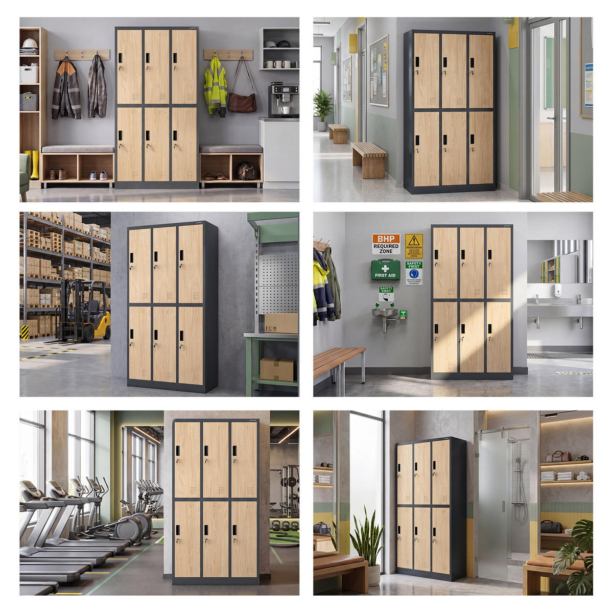 ARBEITSSCHUTZ-GARDEROBENSCHRANK 6-Türiger IGOR 185x90x45 cm - Anthrazit/Sonoma Eiche, Metall (90/185/45cm) - Jan Nowak