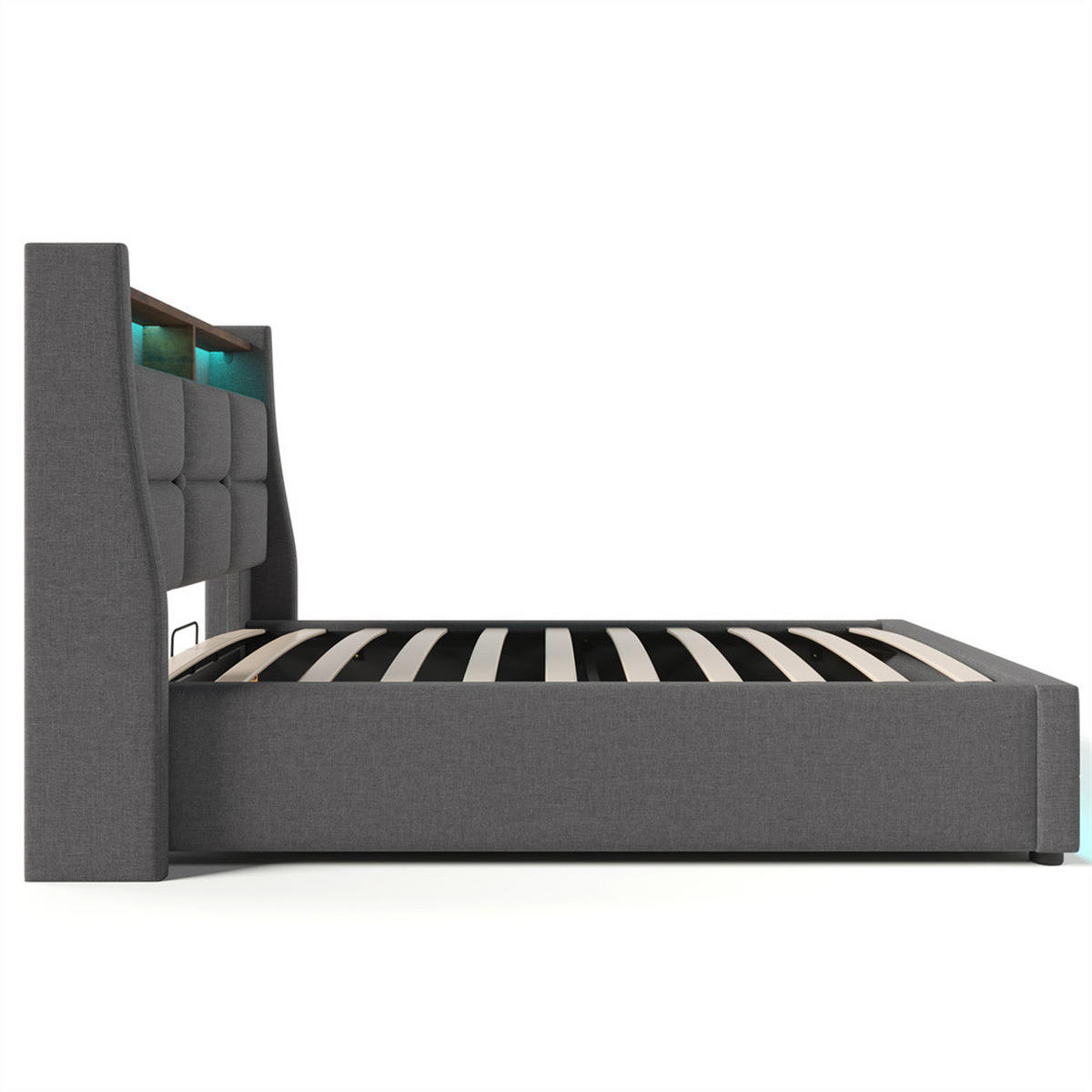 POLSTERBETT 90/200 cm in Grau mit USB - Grau, Holz/Textil (90/200cm) - KOMHTOM