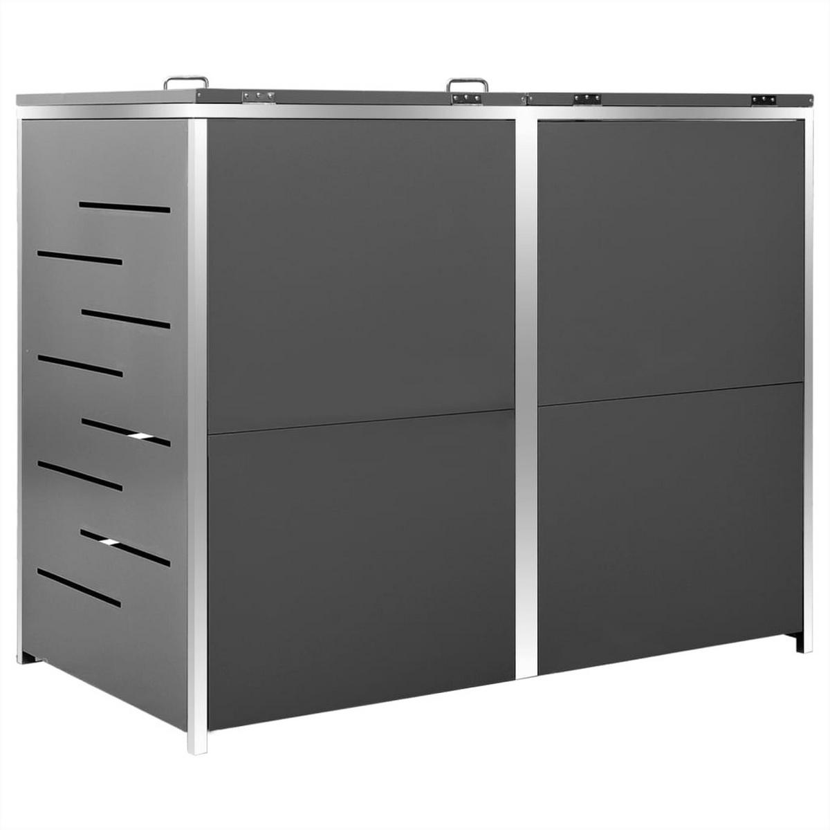 2ER Mülltonnenbox JAGU Edelstahl | Anthrazit | 115,5x138x77,5cm | Für 2 Tonnen 240L - Anthrazit, Metall (138/115.5/77.5cm) - DELUKE