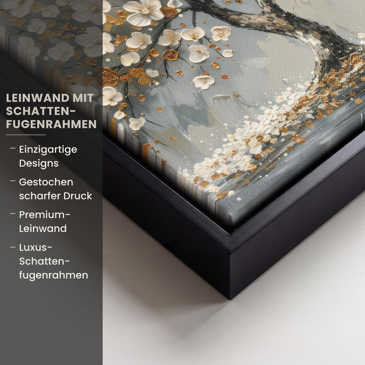 LEINWAND Bilder mit Rahmen - Baum - Blumen - Weiß - Natur - Kunst - 20x20 - Weiß, Textil (20/20cm) - MuchoWow