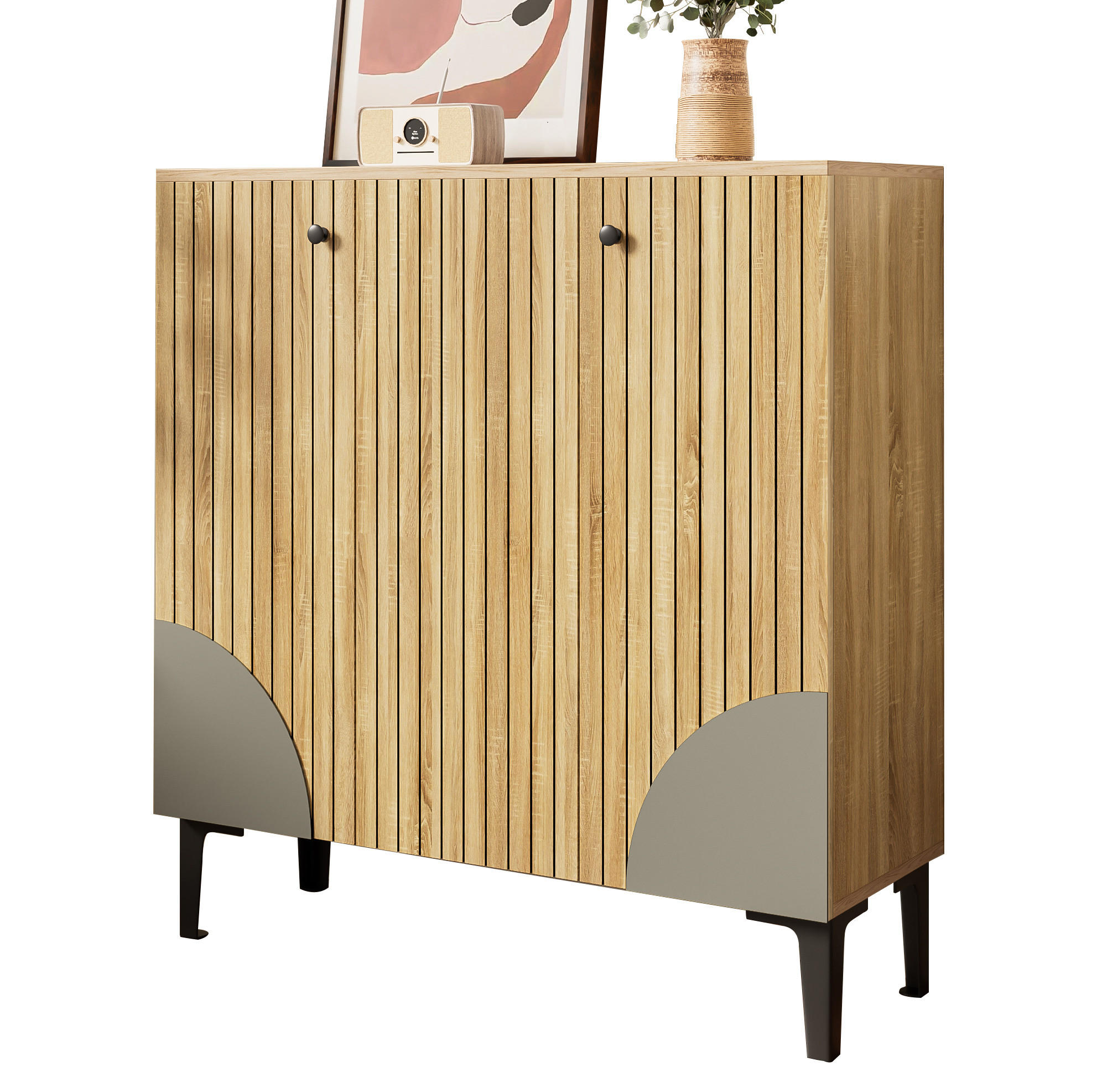 SCHUHSCHRANK aus Spanplatte 90x32x94cm in Naturfarben - Naturfarben, Holzwerkstoff (90/94/32cm) - Modfu