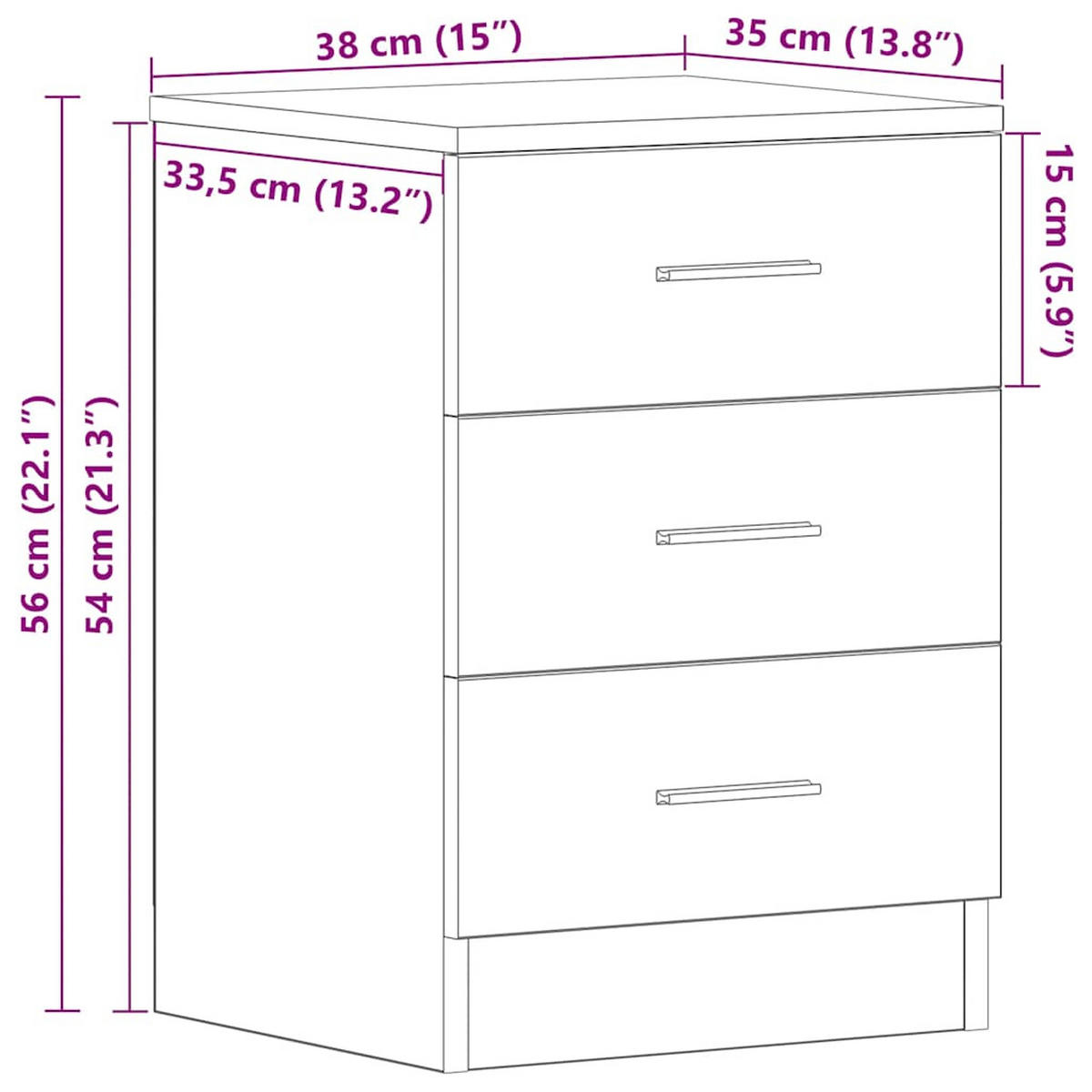 NACHTTISCH 2-teilig mit 3 Schubladen 38/35/56 cm aus Holzwerkstoff in Schwarz - Schwarz, Holz (38/56/35cm) - vidaXL