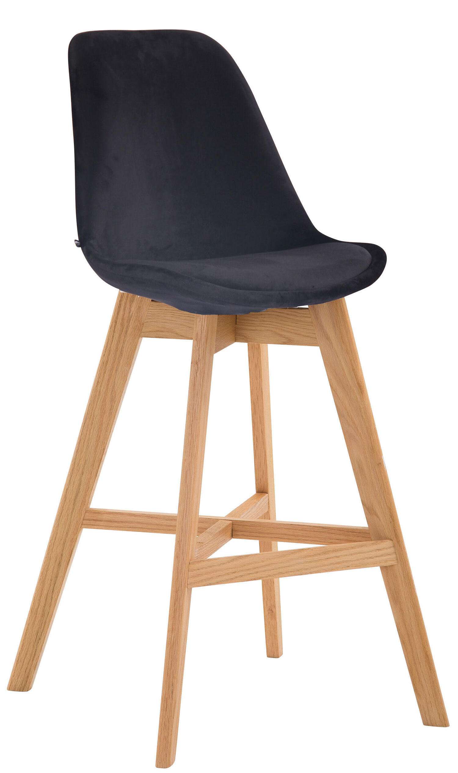 BARHOCKER Canada, Gestell natura, Samt Schwarz - Schwarz/Naturfarben, Holz/Textil (48/100/56cm) - TPFLiving
