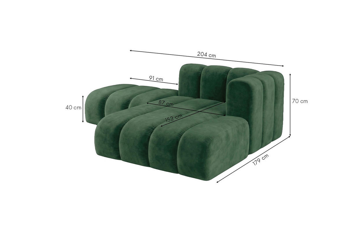 CHAISELONGUE Modulare Mit Hocker, Velvet-Stoff Riviera, Grün, Rechts, GRAND - Grün, Holz (204/179cm) - Kaiser Möbel