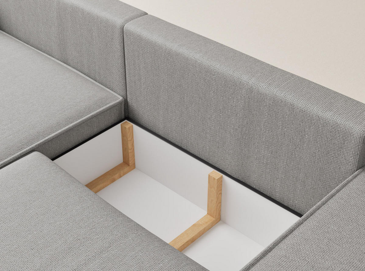 ECKSOFA MIT SCHLAFFUNKTION Moyo Hellgrau Webstoff - Hellgrau/Schwarz, Holz/Holzwerkstoff (255/148cm) - Maison de Reve