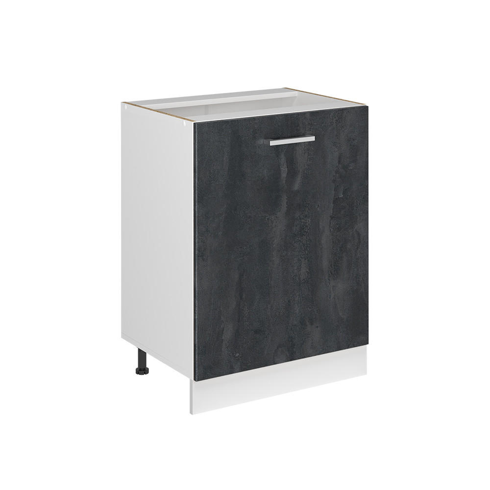 KÜCHENUNTERSCHRANK R-Line, Schwarz Beton/Weiß, 60 cm mit 1 Tür ohne Arbeitsplatte - Schwarz/Weiß, Holzwerkstoff (60/81.6/46cm) - Vicco