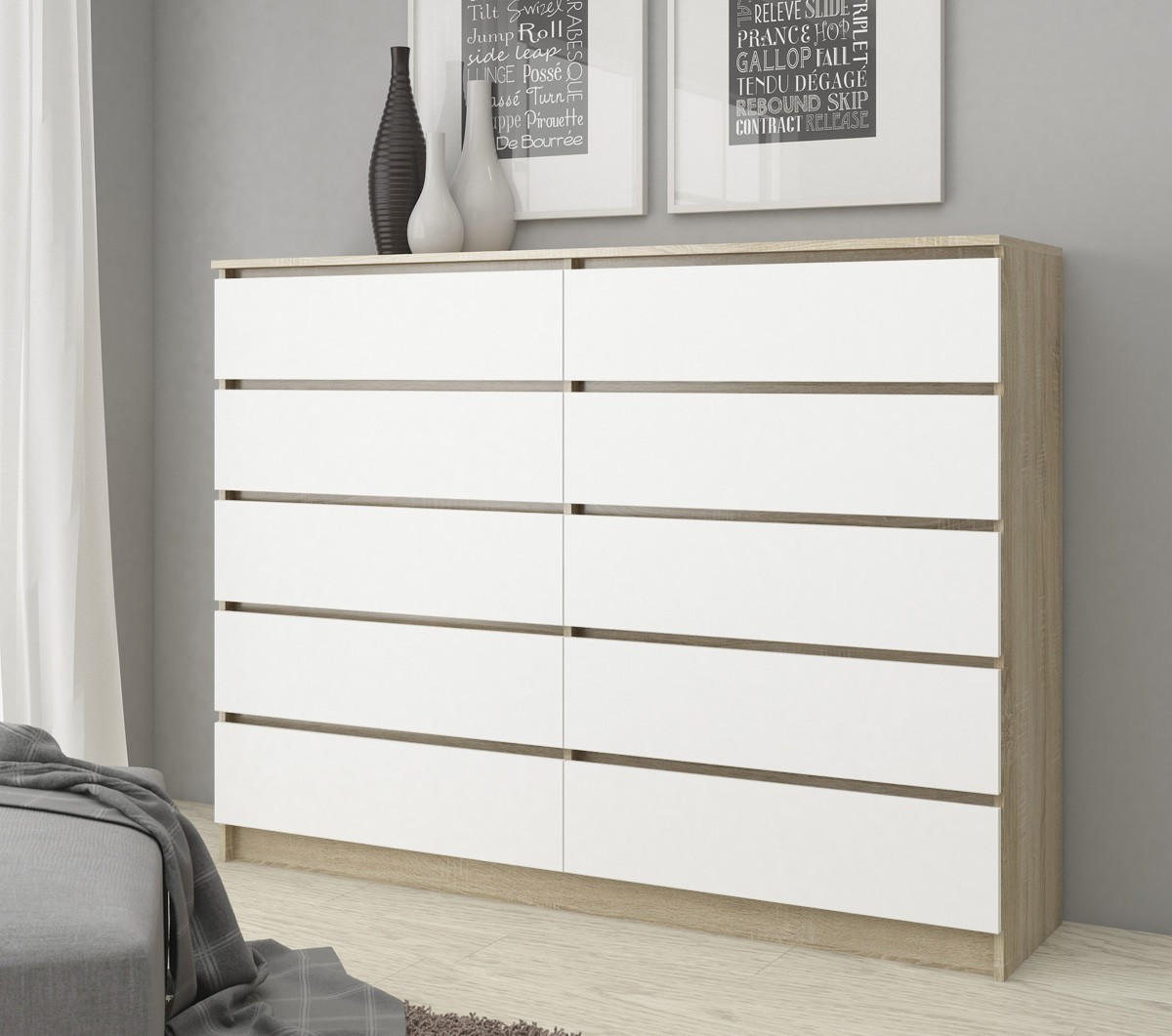 KOMMODE Eiche Sonoma, Weiß 121/160/40 - Weiß, Holzwerkstoff (160/121/40cm) - RAUMHIRSCH FURNITURE