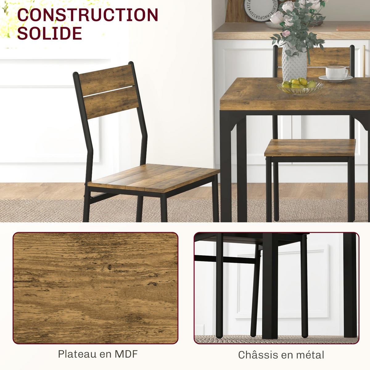 ESSGRUPPE mit Tisch und 2 stapelbaren Stühlen, für Küche, Wohnzimmer, Zuhause, im Landhausstil - Naturfarben, Kunststoff (60/76/60cm)
