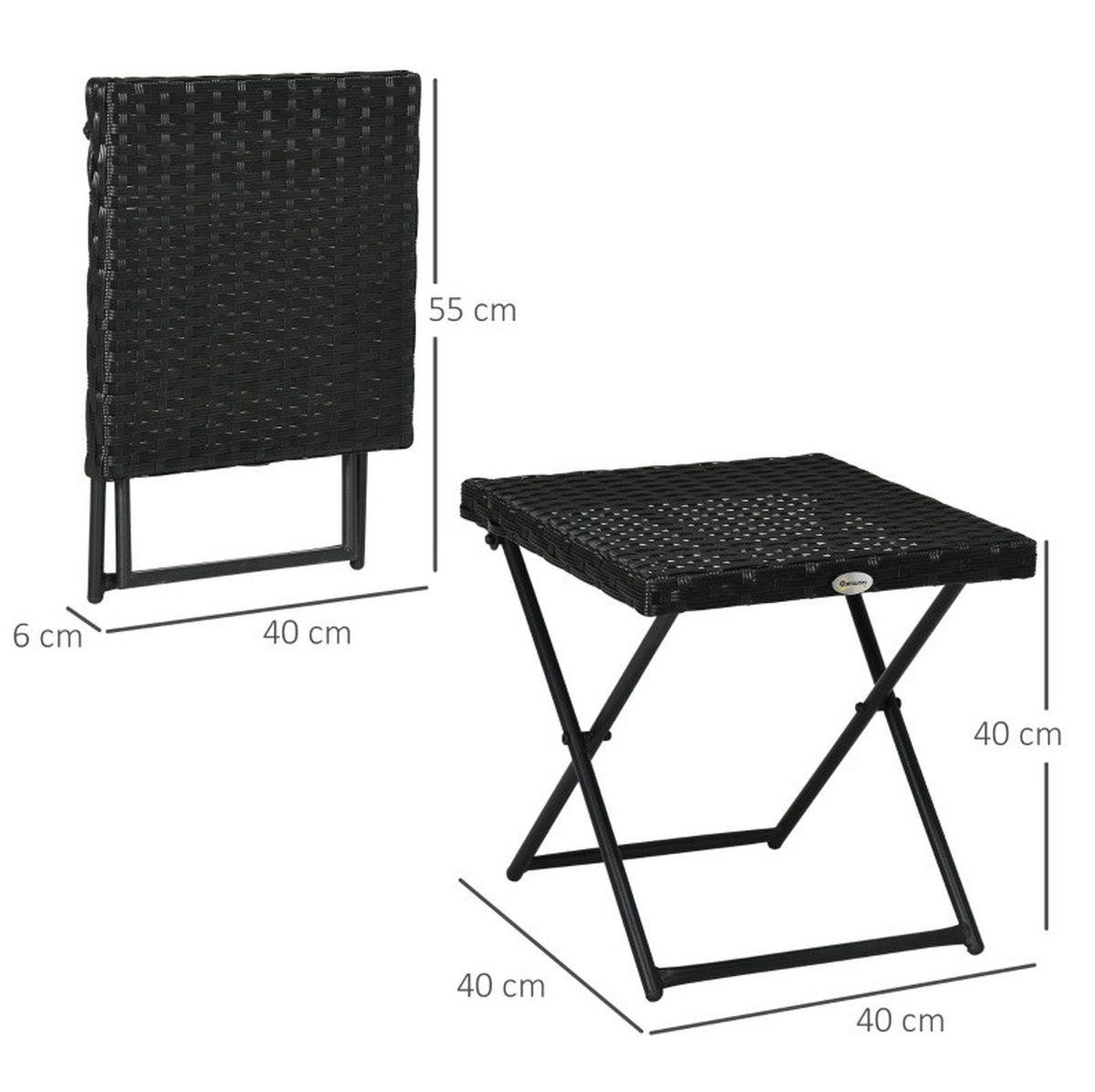 BALKONOVÝ stůl 40/40/40 cm černý ze oceli skládací a odolný proti počasí - černá, kov (40/40/40cm) - OKWISH