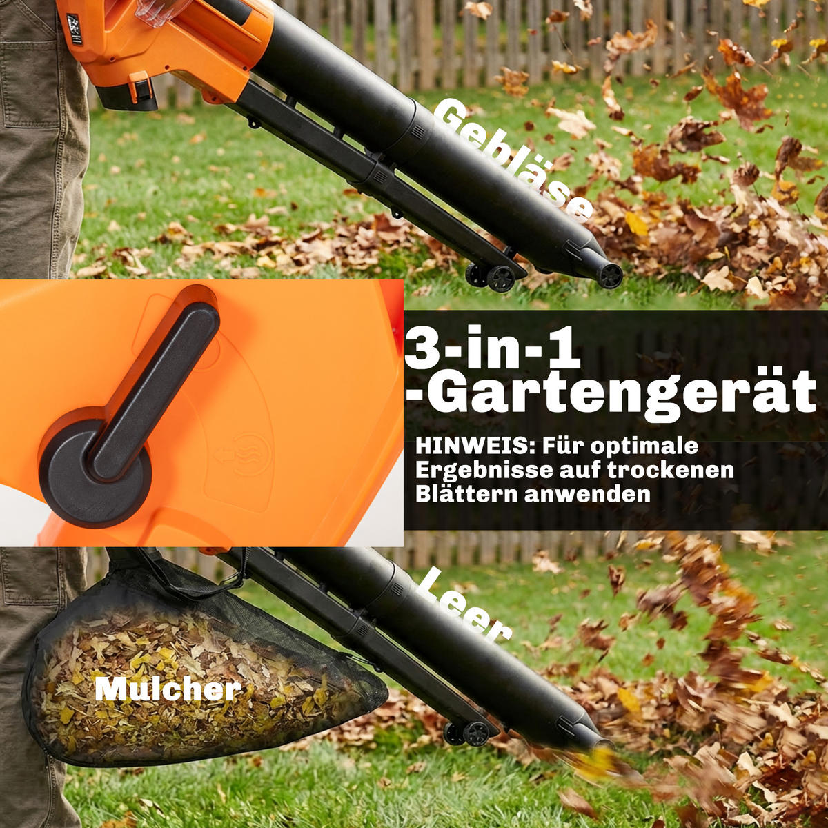 LAUBBLÄSER mit Saugfunktion aus Kunststoff & Vliesstoff Orange - Orange, Kunststoff (31/48/121.5cm) - Outsunny