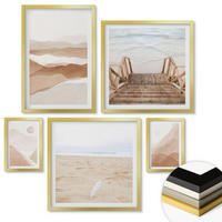 WANDBILDER 5er Set - 50x50 cm & 20x30 cm & 40x60 cm Goldrahmen - Abstrakte braune Landschaften - Goldfarben, Kunststoff (40/60cm) - ArtPrintCave
