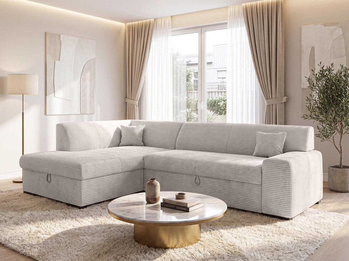 ECKSOFA L Form Minosa Weiß 260/175/71 cm Links mit Schlaffunktion - Schwarz/Weiß, Kunststoff/Textil (260/175cm) - AX Living
