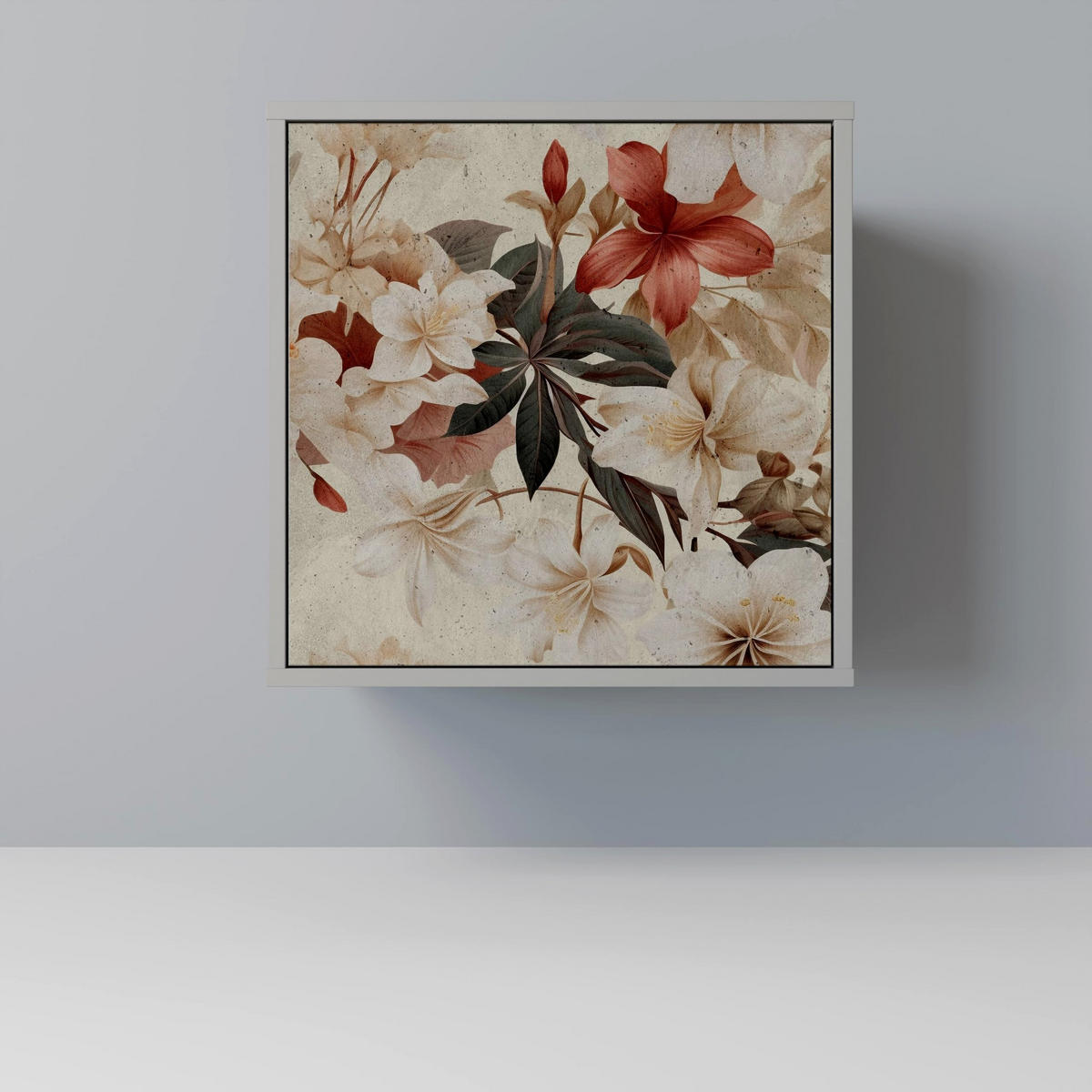 SIDEBOARD PETAL HARMONY, Grau, 57,5x42x77,5 cm, Schräge Buchenholzfüße - Buchefarben/Multicolor, Holzwerkstoff/Buchenholz (57.5/77.5/42cm) - SpaceRebels