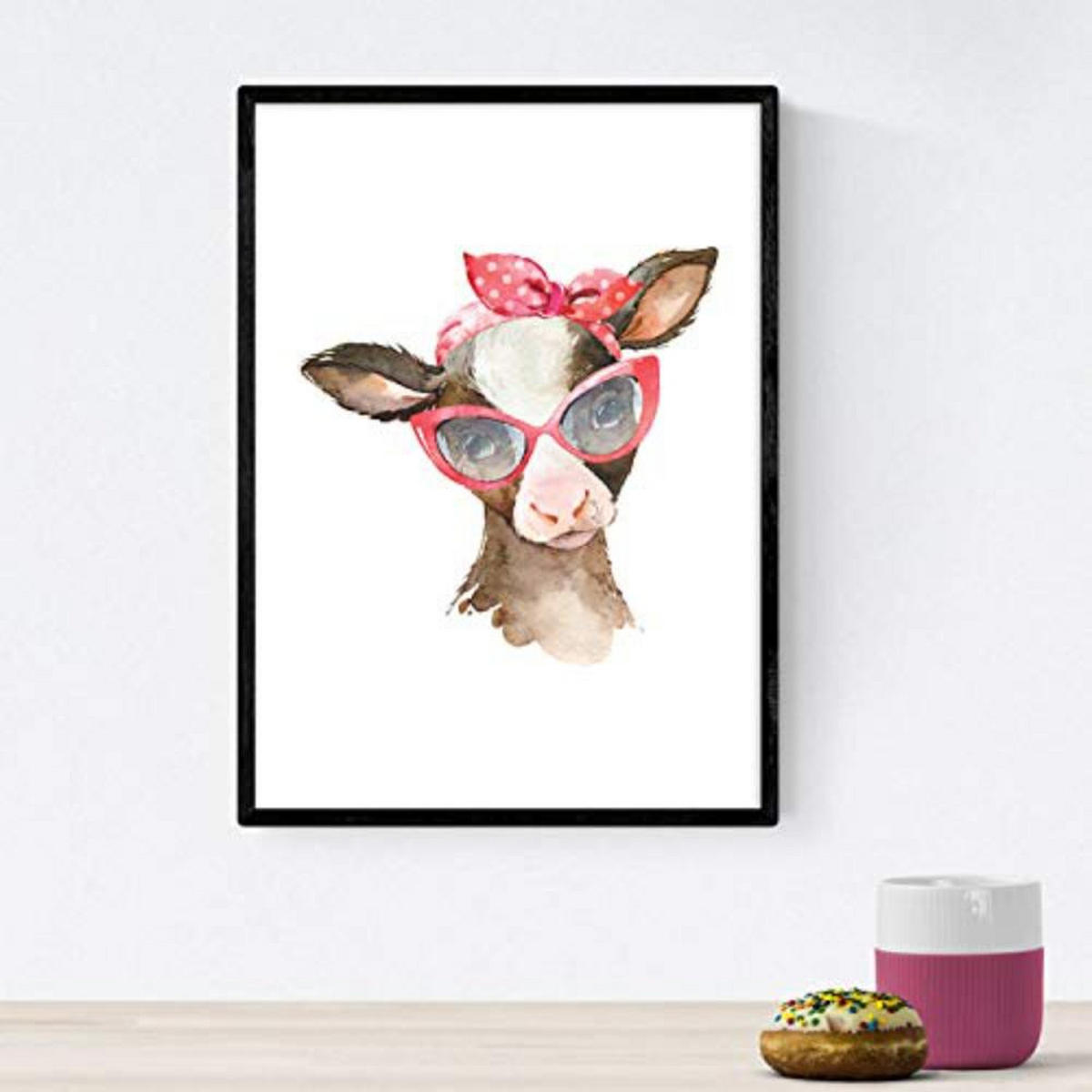 POSTER Set mit 4 Kuh und Kaninchen A3 Schwarzer Rahmen - Schwarz, Papier (29.7/3cm) - Nacnic