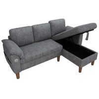 ECKSOFA mit Chenille Bezug, L Form, Stauraum, USB/Type-C, Taschenfederkern und Kissen - Hellgrau, Textil (181/125cm) - EVRYAE