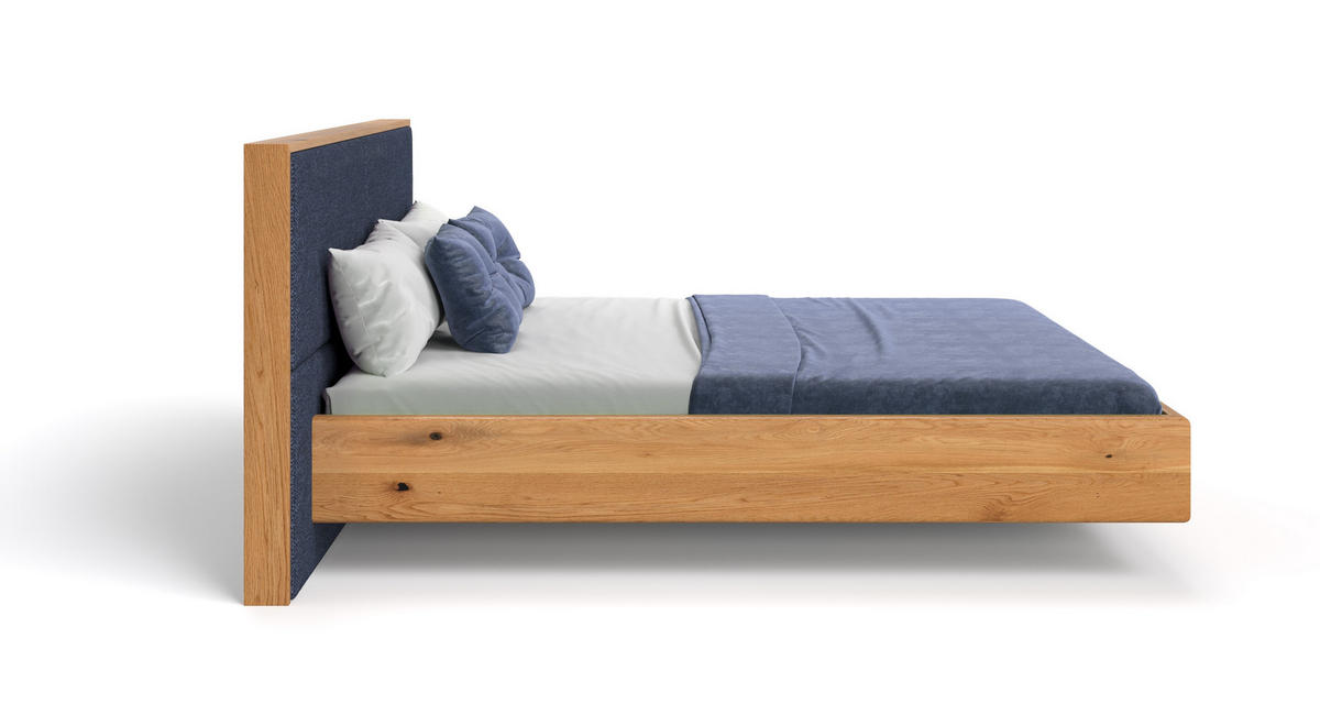 MASSIVHOLZBETT schwebend Dome aus Eiche 200x220 cm, Storm 77 (Blau) - Eichefarben/Braun, Holz (200/220cm) - Danzz