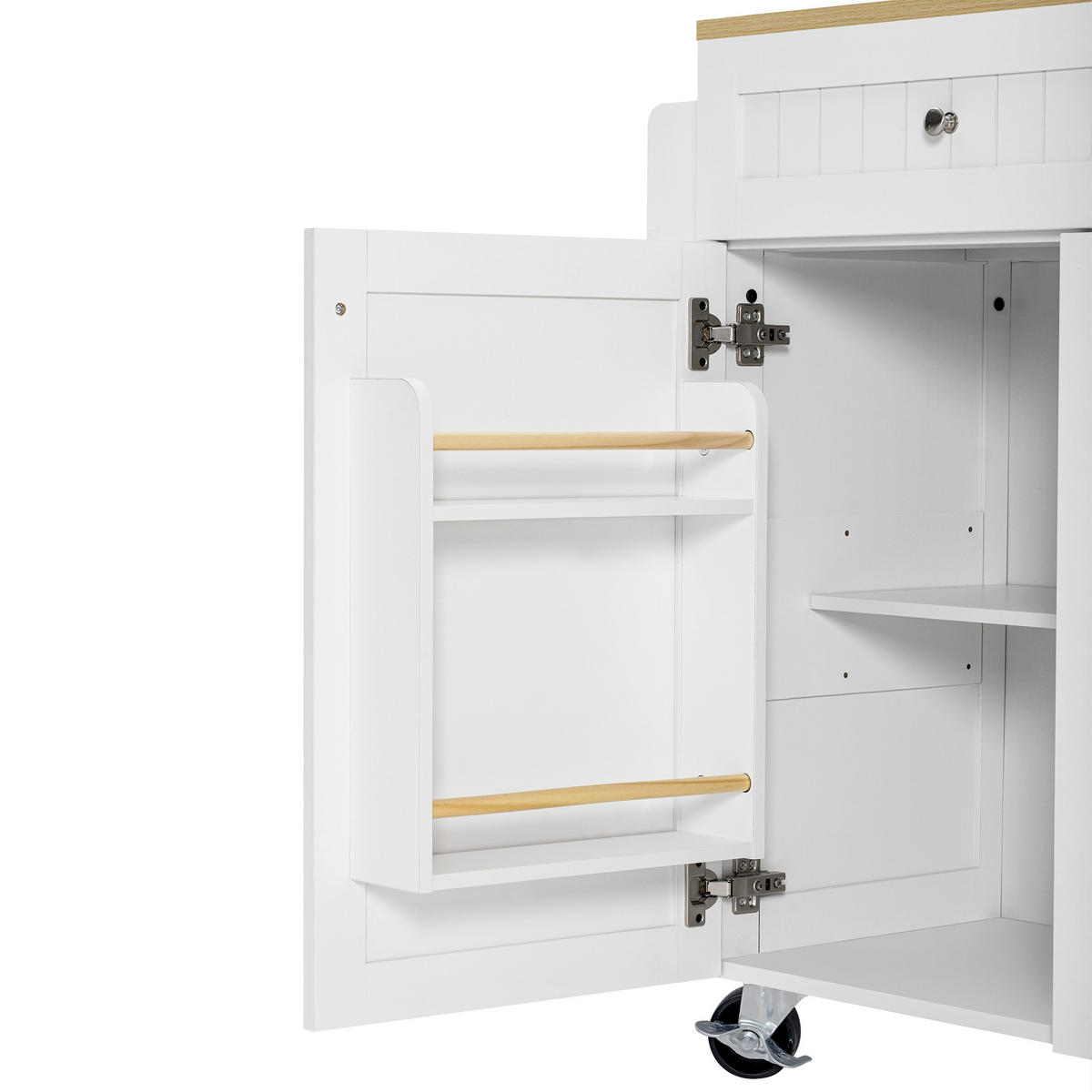 KÜCHENINSEL in Weiß Küchenwagen mit Rollen ,ausziehbarer Essbereich und Multifunktionsschubladen , B120/T70/H92cm - Weiß/Naturfarben, Holzwerkstoff (120/92/70cm) - STILVORA
