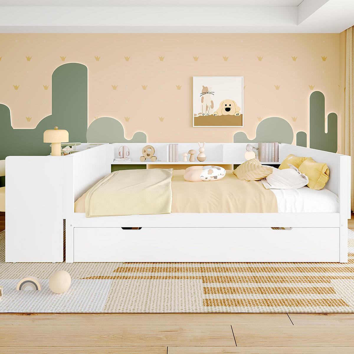 DOPPELBETT 140x200cm mit Rollbett in weiß - Weiß, Holz (140/200cm) - KOMHTOM