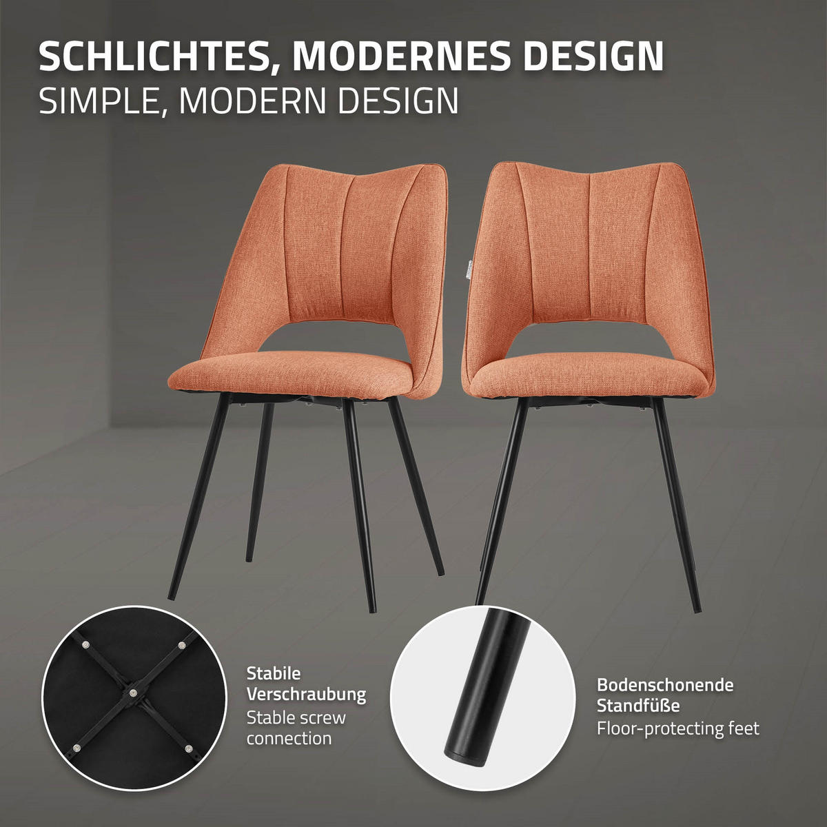 ESSZIMMERSTÜHLE 2ER-SET Orange Stoffbezug - Schwarz/Orange, Textil/Metall (57/89/53cm) - ML-DESIGN