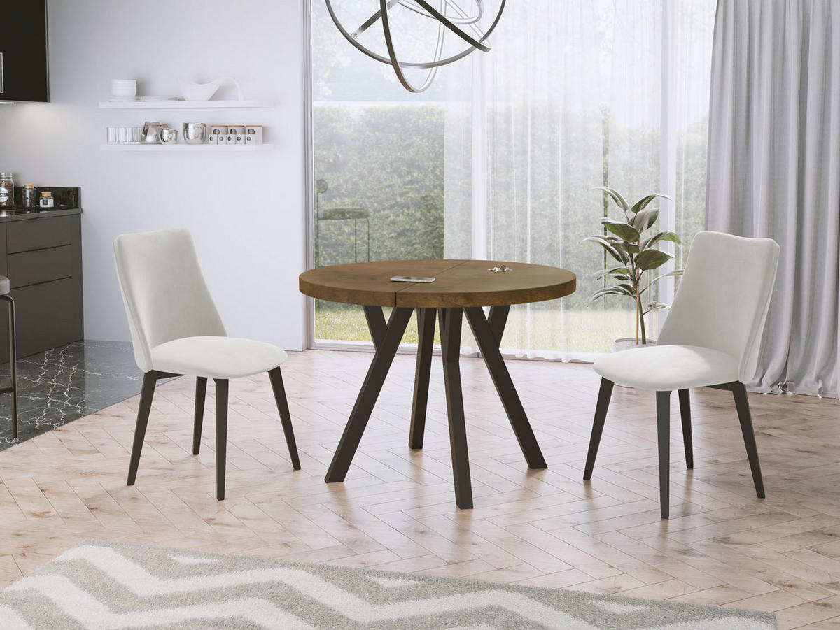 ESSTISCH Twixy runder ausziehbarer, Lefkas Eiche 100-150/100/76 cm - Alteiche/Schwarz, Holz/Holzwerkstoff (100/100/76cm) - WFL GROUP